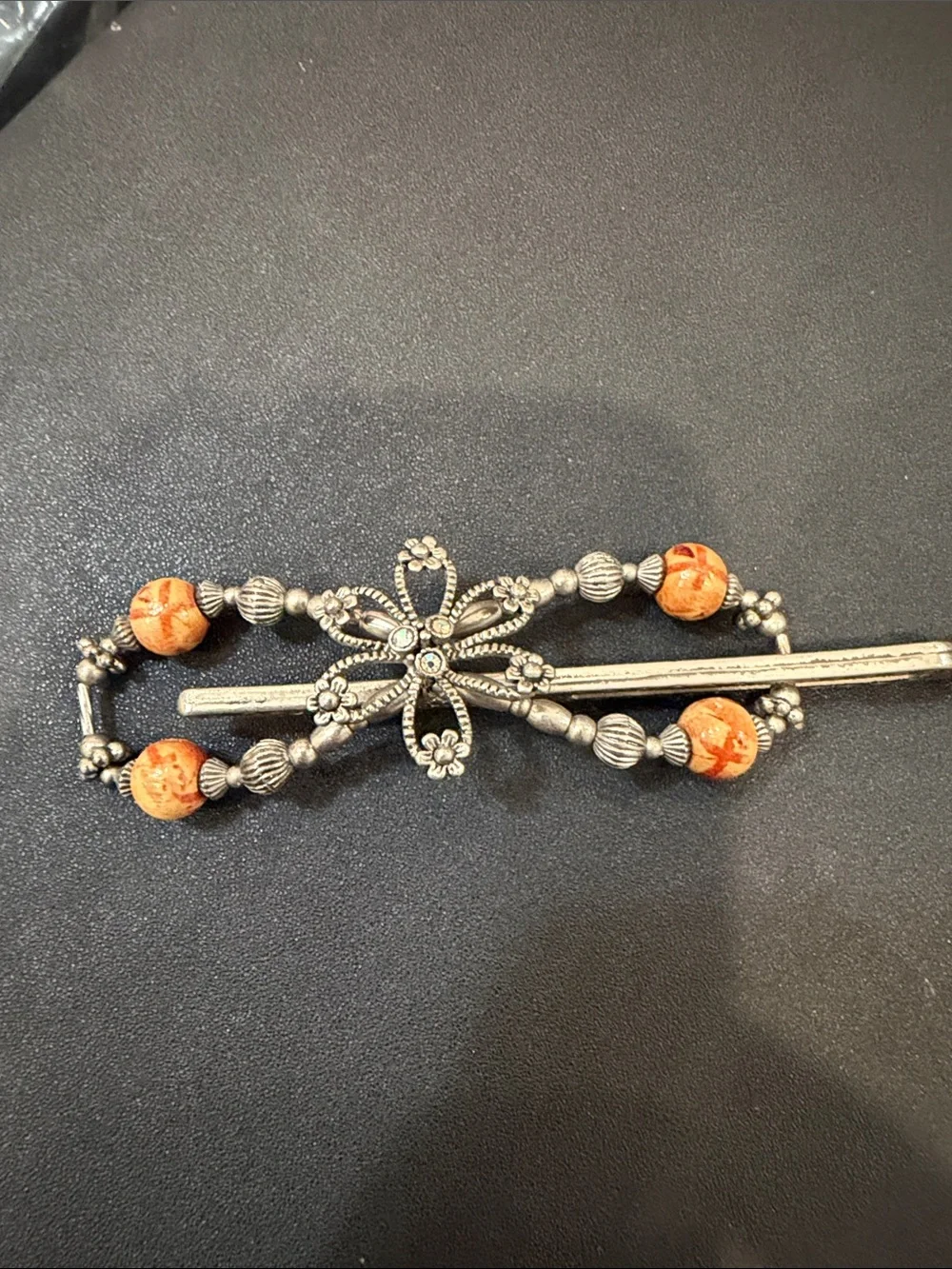 Women’s Decorative Silver-Tone Hair Clips with Beads - Set of 5
